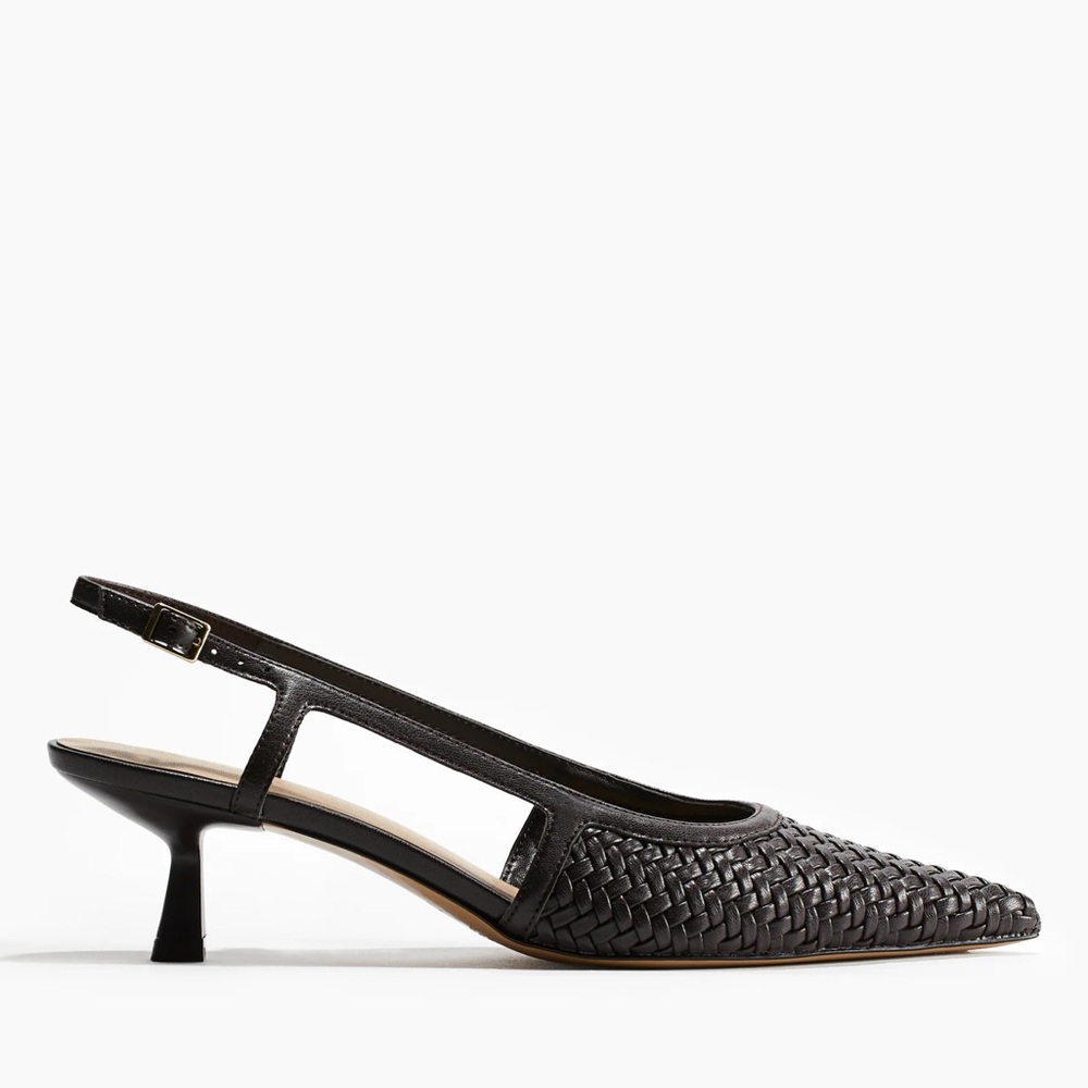 H&M Black Woven Slingback Kitten Heels